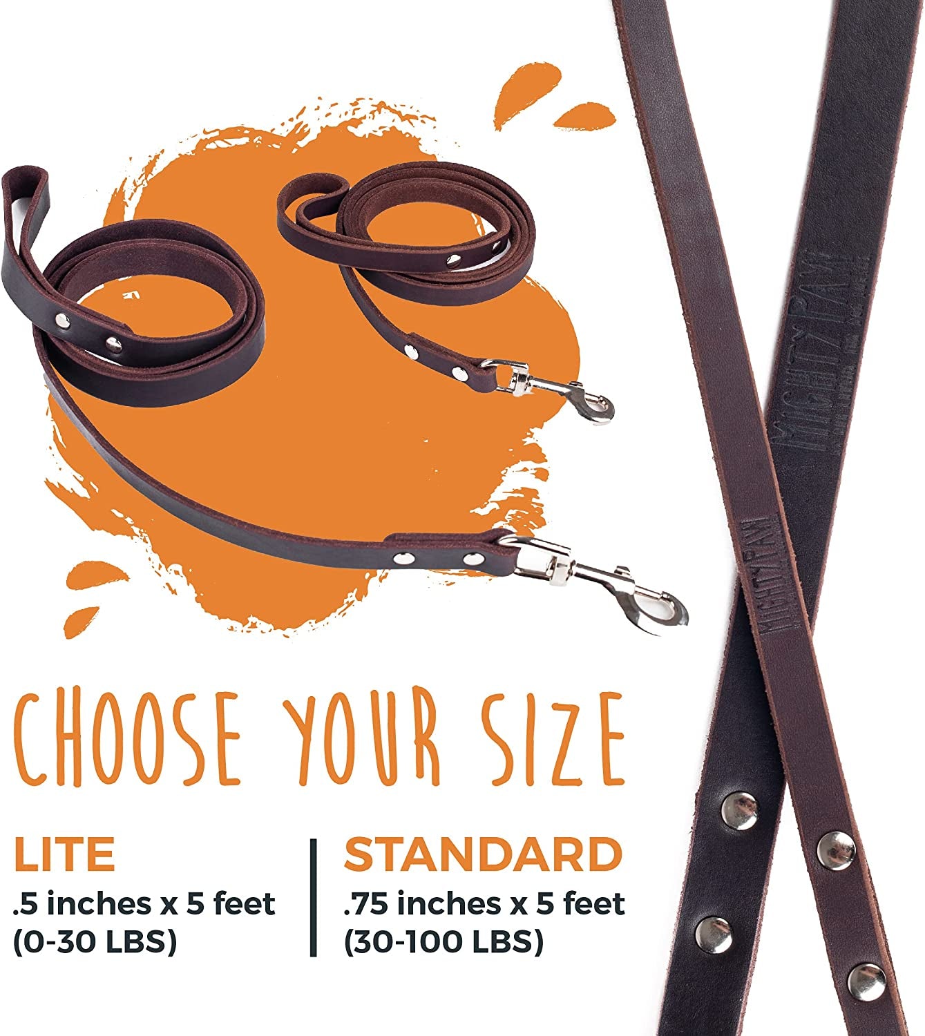 Leather Dog Leash - Genuine Material Leather Leashes for All Pet Sizes - Leashes for Dogs - Pet Lead - 5 Ft Premium Quality Dog Leash - Soft Material - Brown