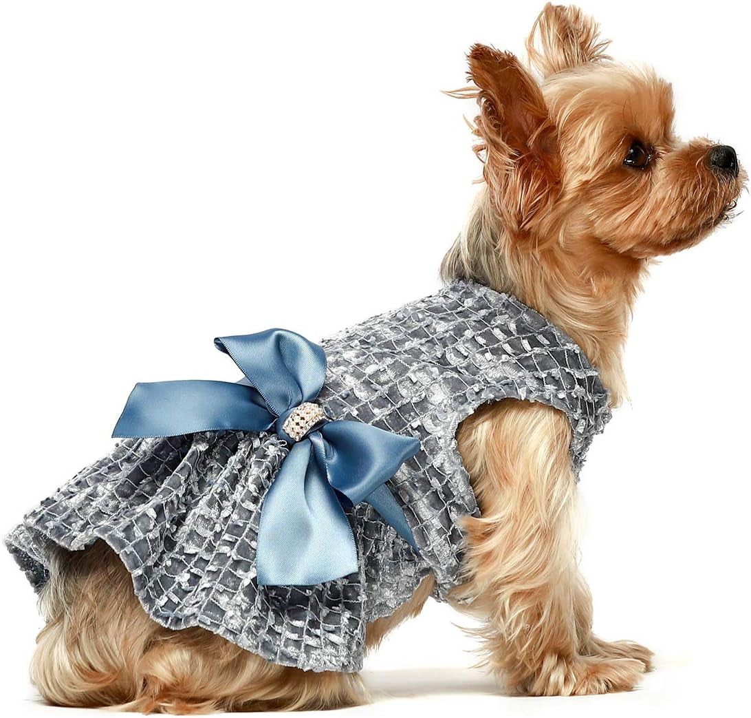 Embroidery Dog Dresses Pet Clothes Puppy Prom Dress Cat Birthday Party Gown Blue Medium