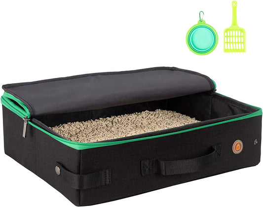 Portable Cat Travel Litter Box. No Leakage and Smell. One-Handed Carrying for Cats in Hotel, Car, Airplane