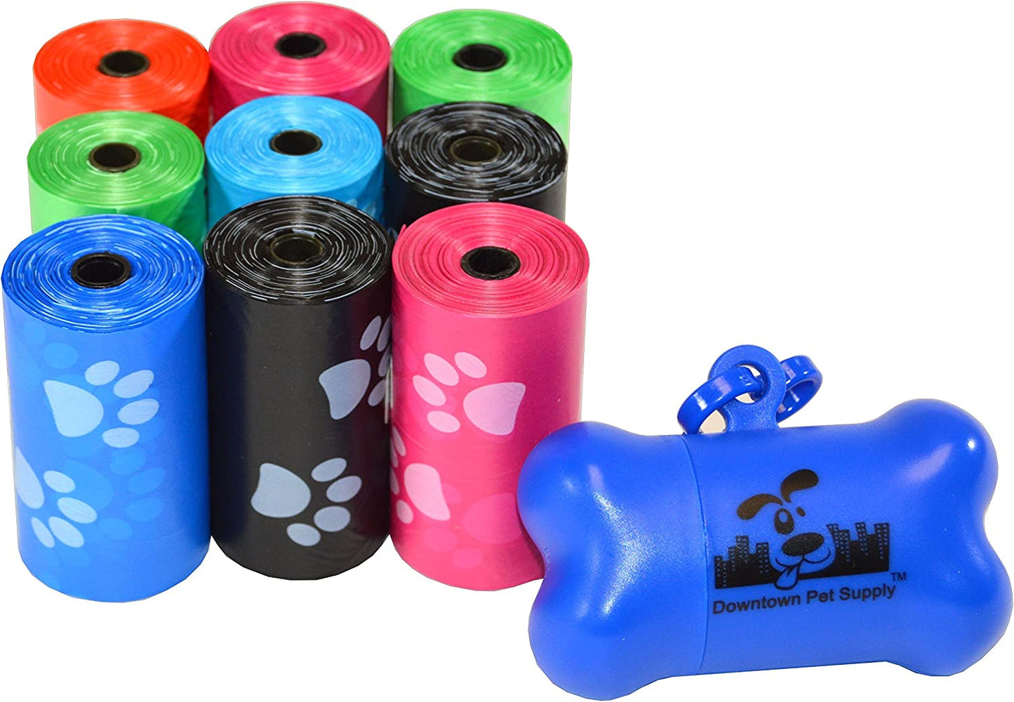 Poop Bags for Dogs with Dispenser, 180 Count - Leak-Proof Dog Waste Bags and Bone-Shaped Dog Poop Bags Holder for Leash - Rainbow with Paw Prints, 12.5" X 8.5"