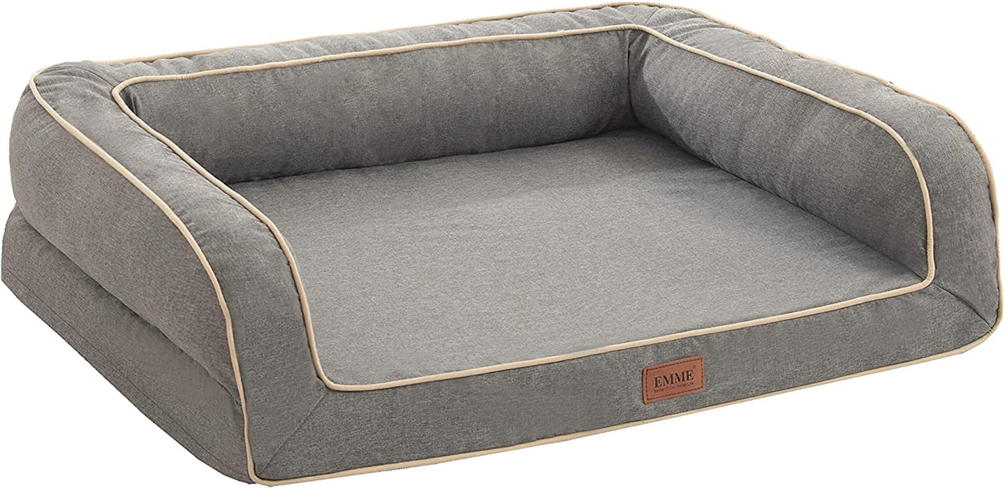 Orthopedic Dog Sofa Beds, Deluxe Pet Couch Bed with Egg Foam Mattress and Removable Washable Linen Cover for Small, Medium and Large Dogs (Grey, Small)