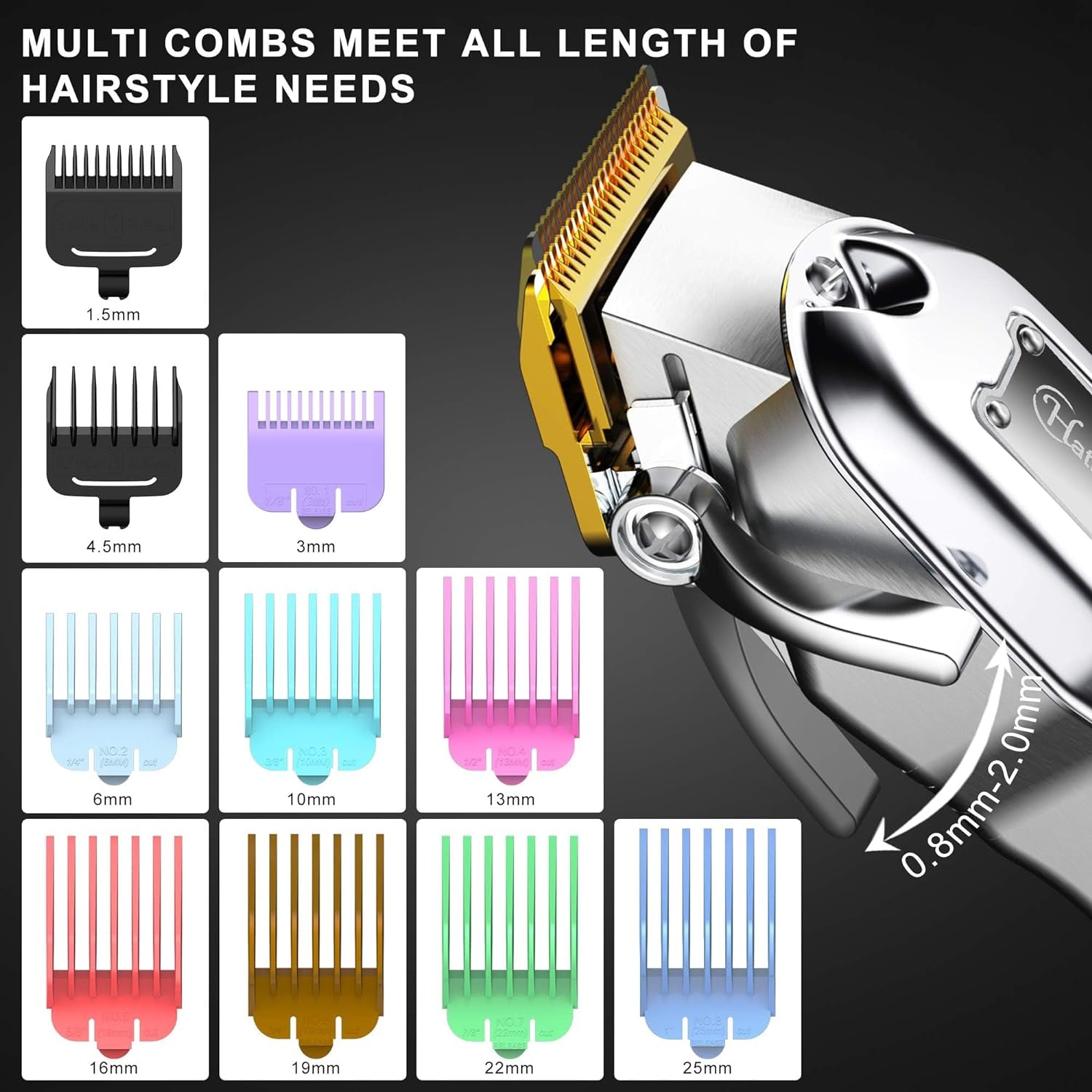 Mens Hair Clippers Professional Cordless Hair Beard Trimmer Haircut Grooming Kit Rechargeable Stainless Steel