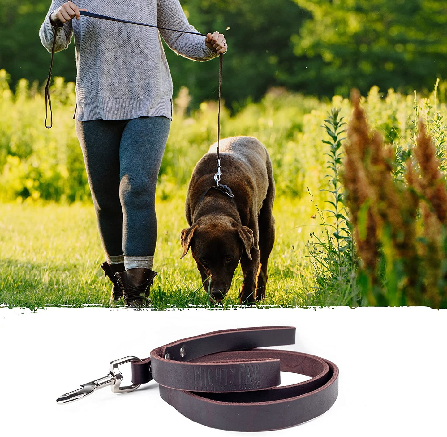 Leather Dog Leash - Genuine Material Leather Leashes for All Pet Sizes - Leashes for Dogs - Pet Lead - 5 Ft Premium Quality Dog Leash - Soft Material - Brown