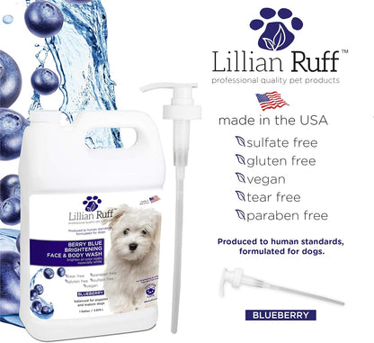 Berry Blue Brightening Face and Body Wash for Dogs - Blueberry Shampoo - Remove Tear Stains, Hydrate Dry Itchy Skin, Add Shine & Luster to Coats (Berry Blue Shampoo Gallon/Pump)