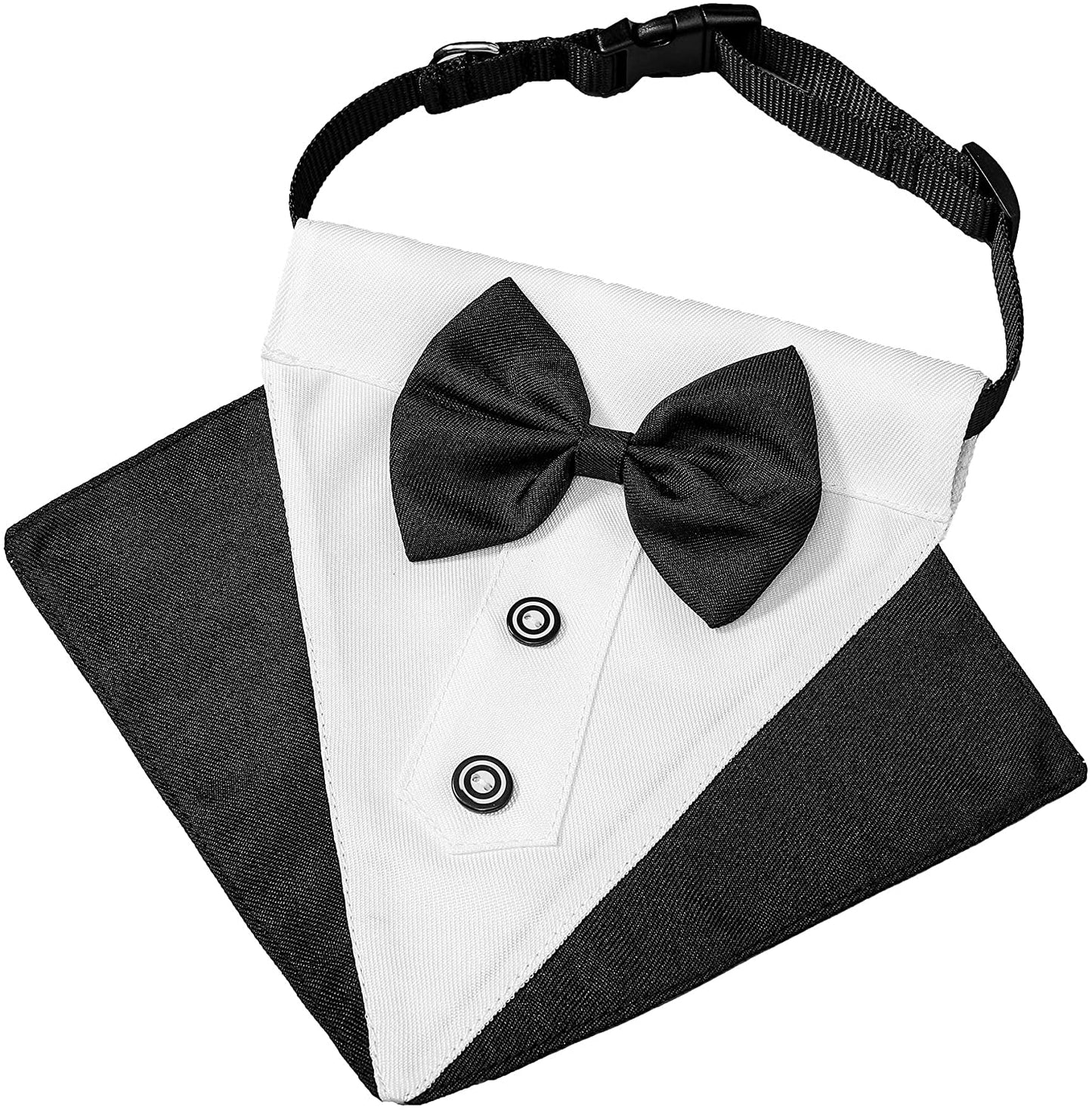 Formal Dog Tuxedo Wedding Dog Bandana Collar Dog Collar with Bow Tie Adjustable Dog Bowtie Collar Bandana for Medium Large Dog Pet (Large, Black&White)