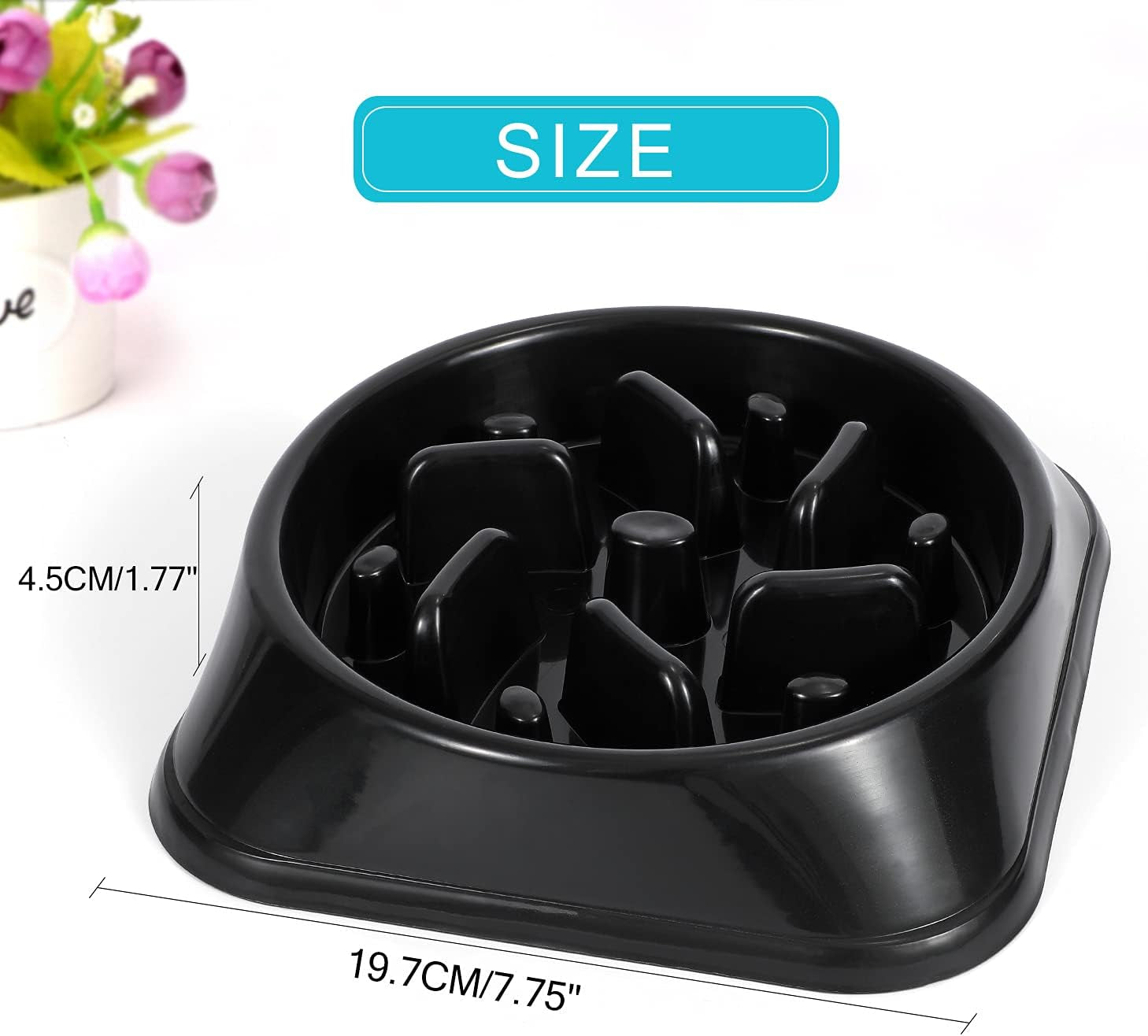 Dog Feeder Slow Eating Pet Bowl Eco-Friendly Non-Toxic Preventing Choking Healthy Design Bowl for Dog Pet(S-M,Black)