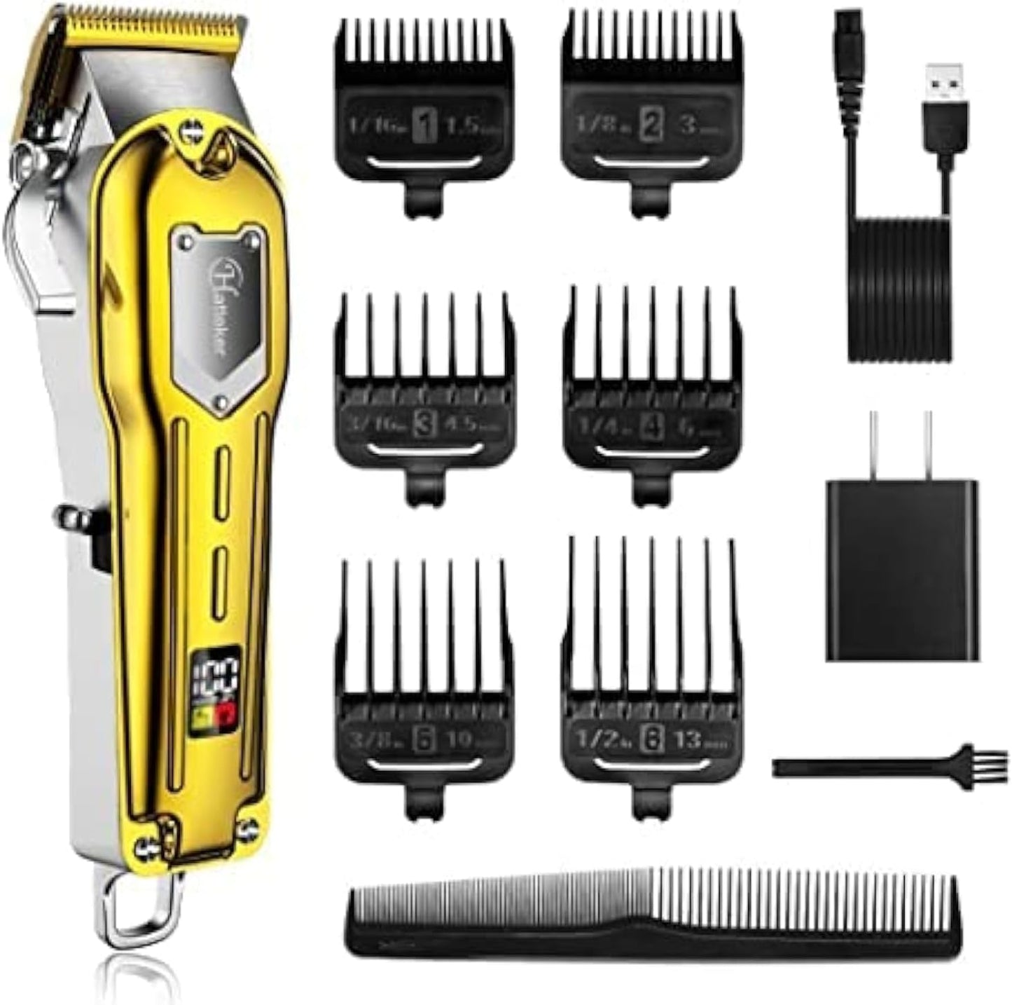 Mens Hair Clippers Professional Cordless Hair Beard Trimmer Haircut Grooming Kit Rechargeable Stainless Steel