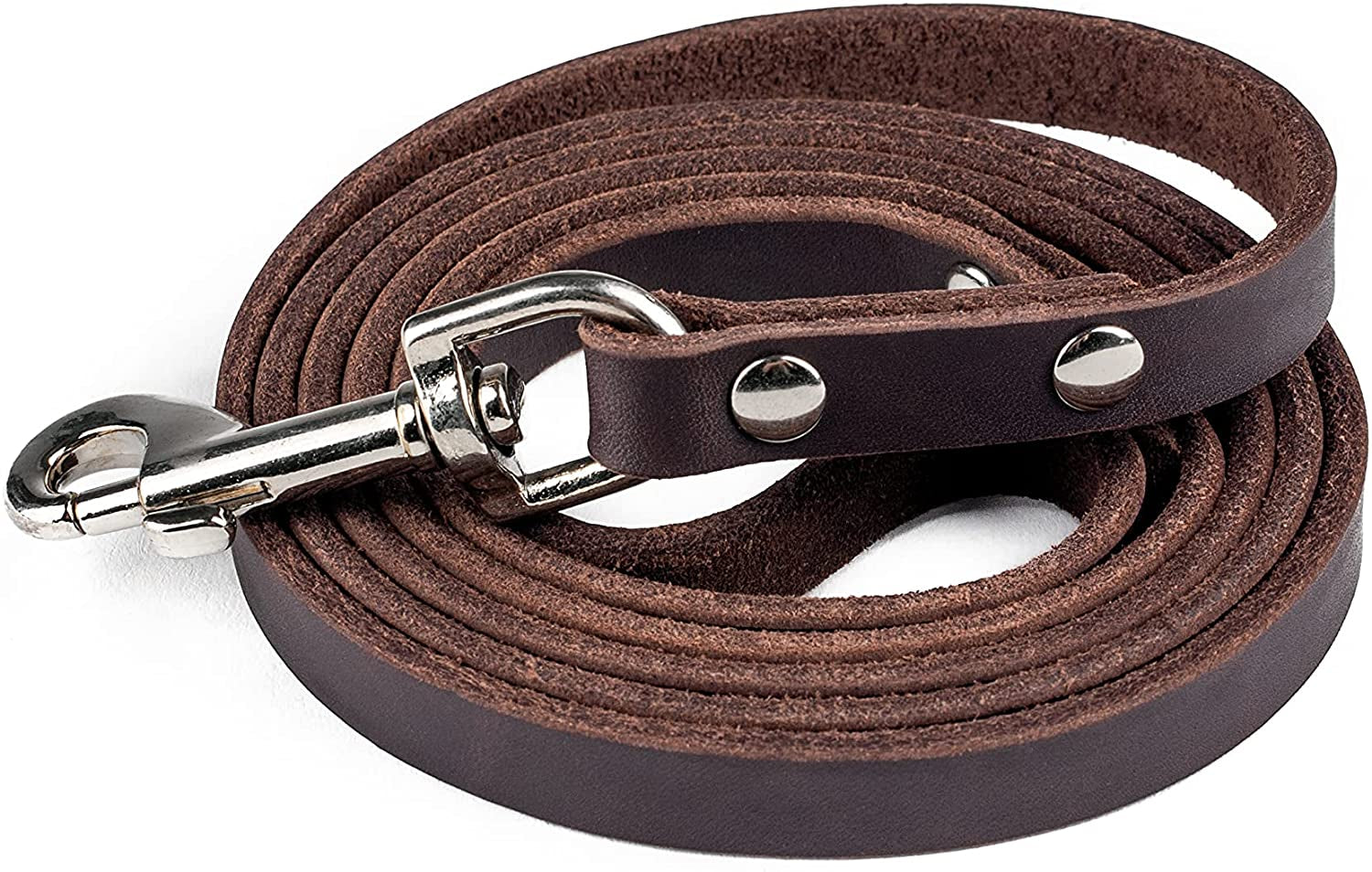 Leather Dog Leash - Genuine Material Leather Leashes for All Pet Sizes - Leashes for Dogs - Pet Lead - 5 Ft Premium Quality Dog Leash - Soft Material - Brown