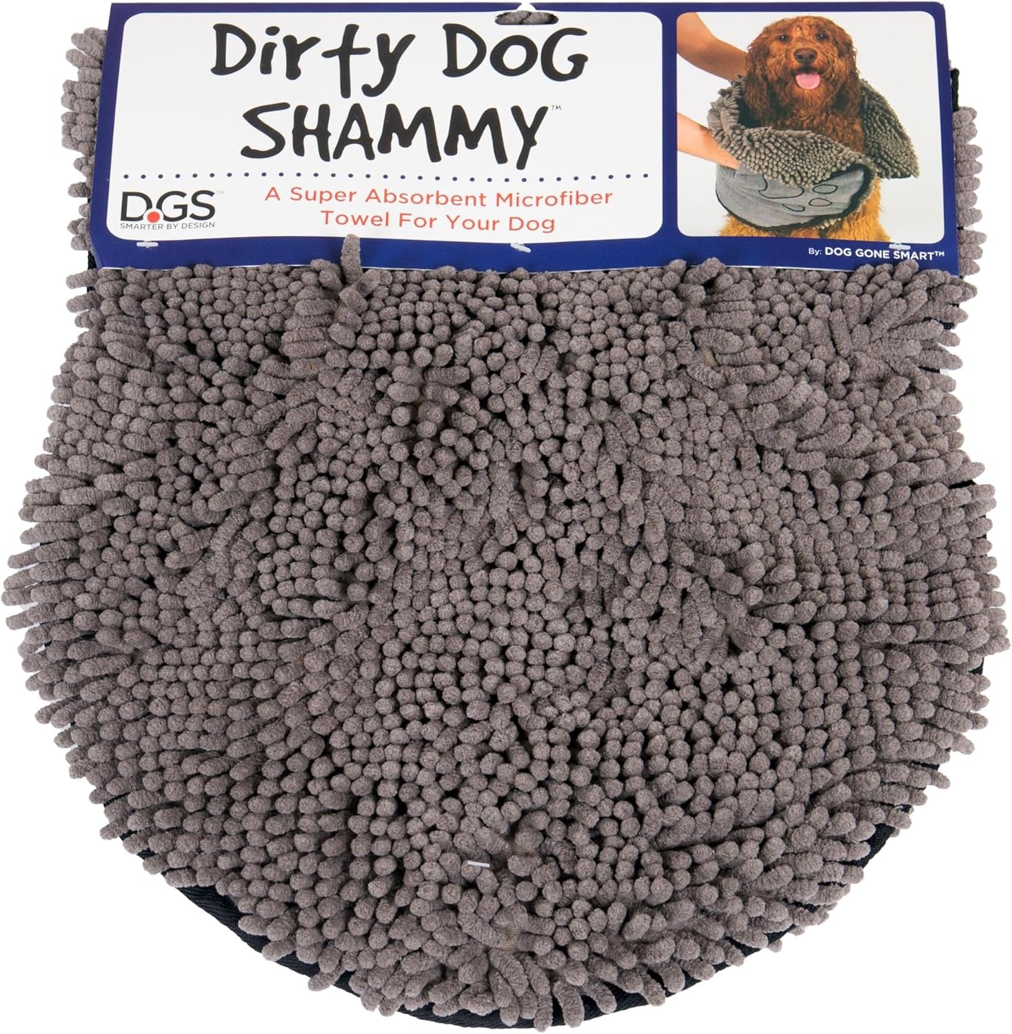 the Dirty Dog Shammy - Fast Drying Dog Bath Towel - Plush Shammy Towel for Dog with Dual Hand Pockets and Elastic - Super Absorbent Microfiber and Machine Washable - Grey