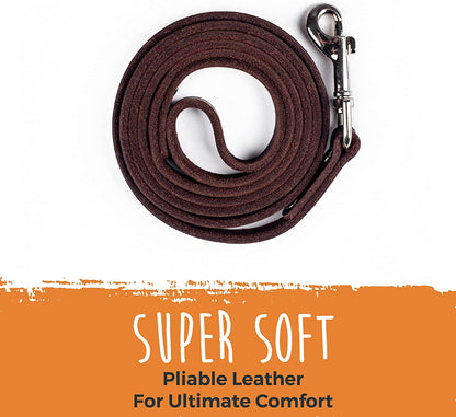 Leather Dog Leash - Genuine Material Leather Leashes for All Pet Sizes - Leashes for Dogs - Pet Lead - 5 Ft Premium Quality Dog Leash - Soft Material - Brown